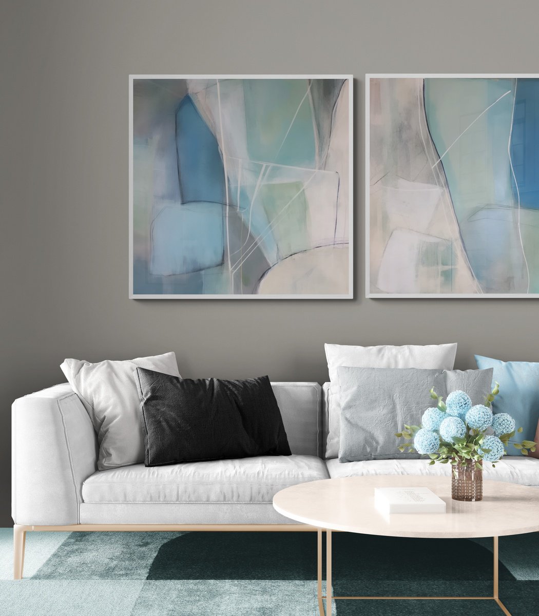 Abstract Acrylic Painting By V+V Kniazievi, 79 X 39", Diptych Inside The Kaleidoscop, Original Artwork