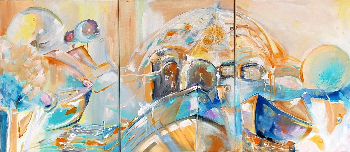 Impressionistic Landscape Acrylic Painting By Maria Paunova, 35 X 16", Memories, Original Artwork