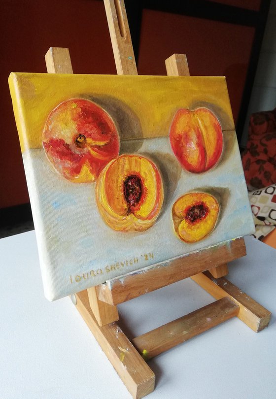 "Ripe Peaches on Table""