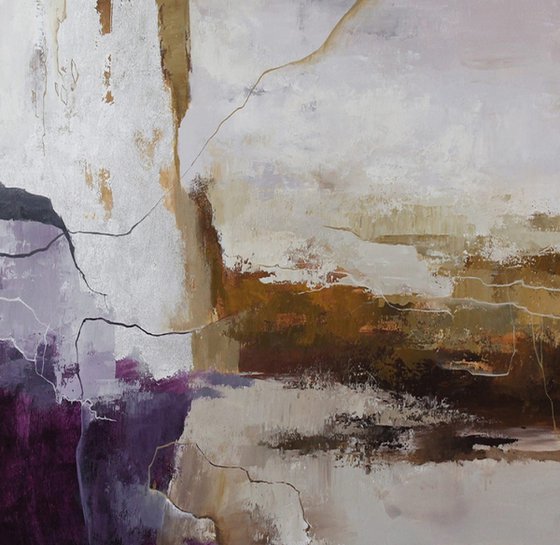 "Flood 3" Purple brown silver abstract art