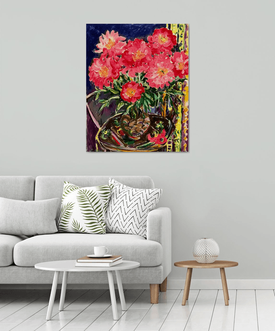 PEONIES - Still Life with Peonies - Floral Wall Decor - Oil Painting - Impressionism - 100x80