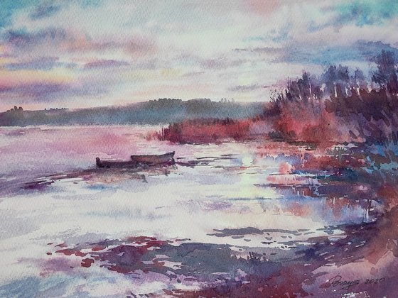 Lake Svityaz - Painting, original watercolor