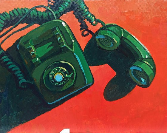 Retro - old telephone (24x30cm, oil painting, ready to hang)