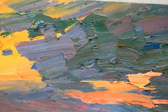 Sunset art, Landscape painting, Riverscape, Oil Painting Original, Nature, One of a kind, Wall art home decor, Impressionist art