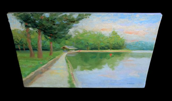 Paris France impressionism boating lake in park Bois de Boulogne