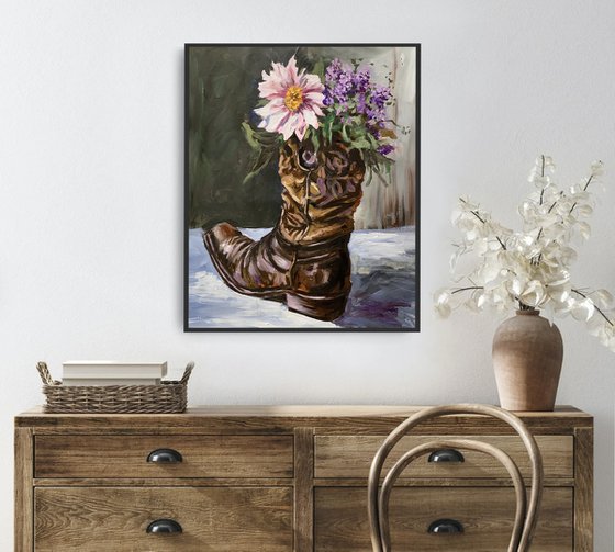 Cowboy Boot with Wildflowers.