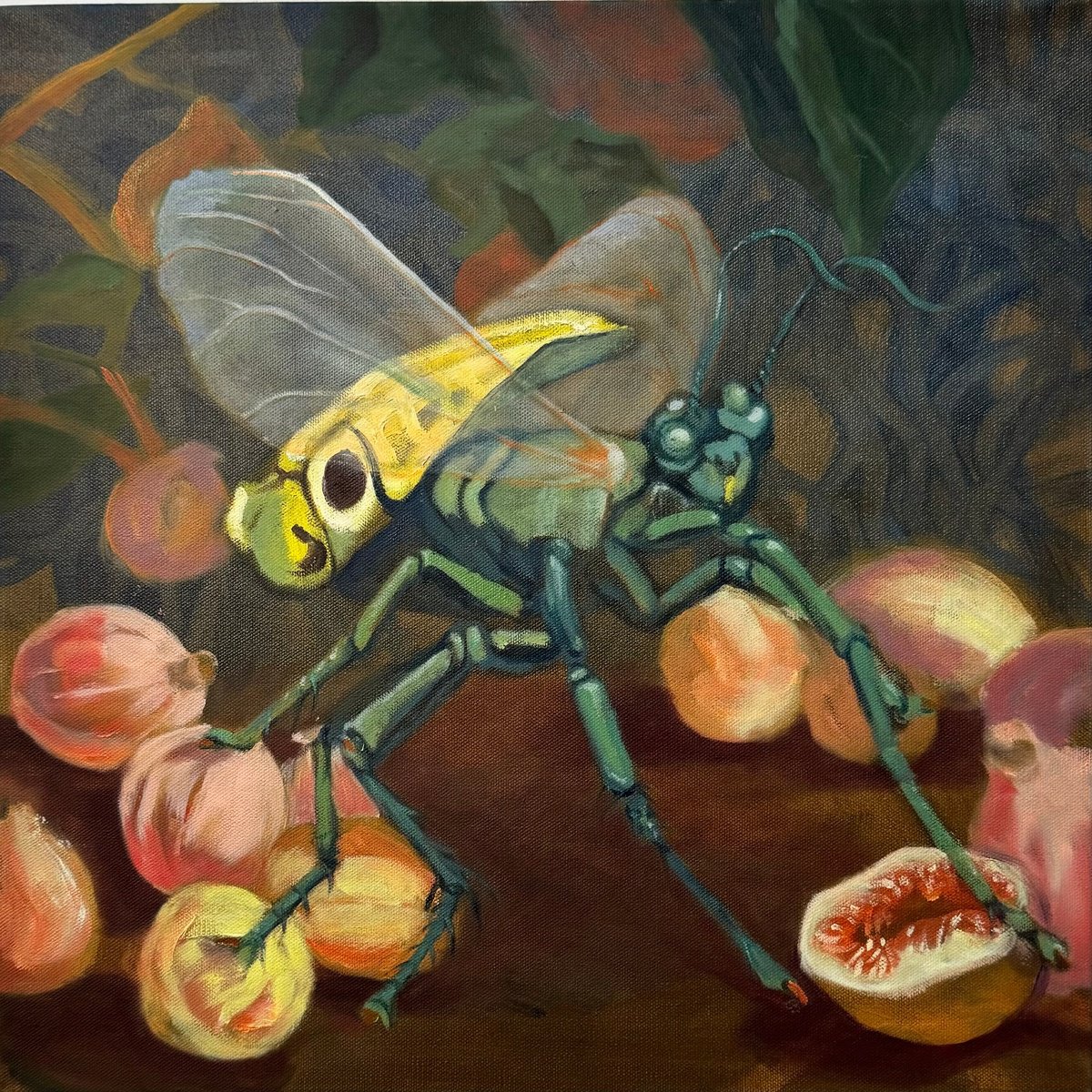 Impressionistic Animal Oil Painting By Chao Wang, 18 X 18, The Keeper Of Figs, Original Artwork