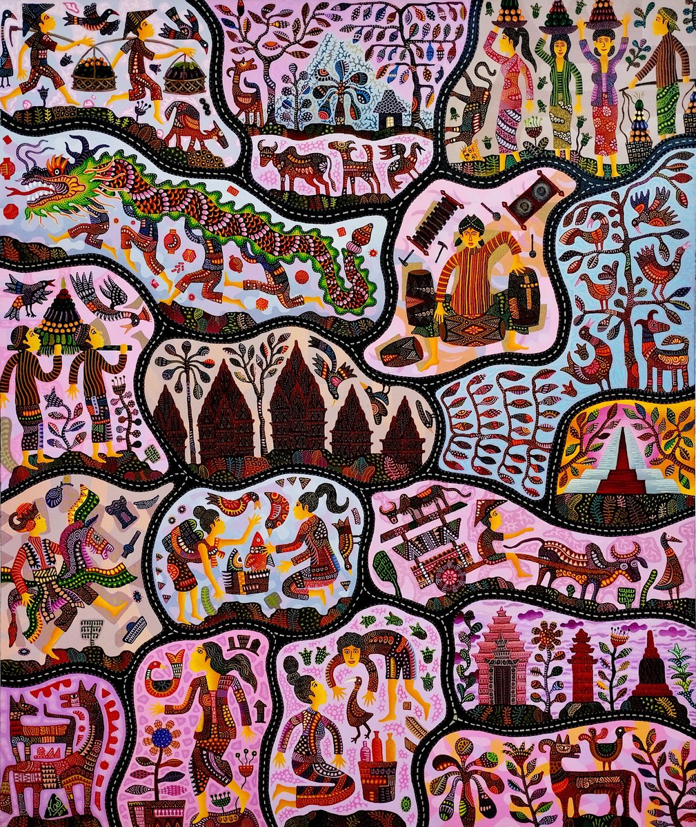 Portrait Acrylic Painting By Kus Budiyanto, 47 X 57", Cultural Heritage, Original Artwork