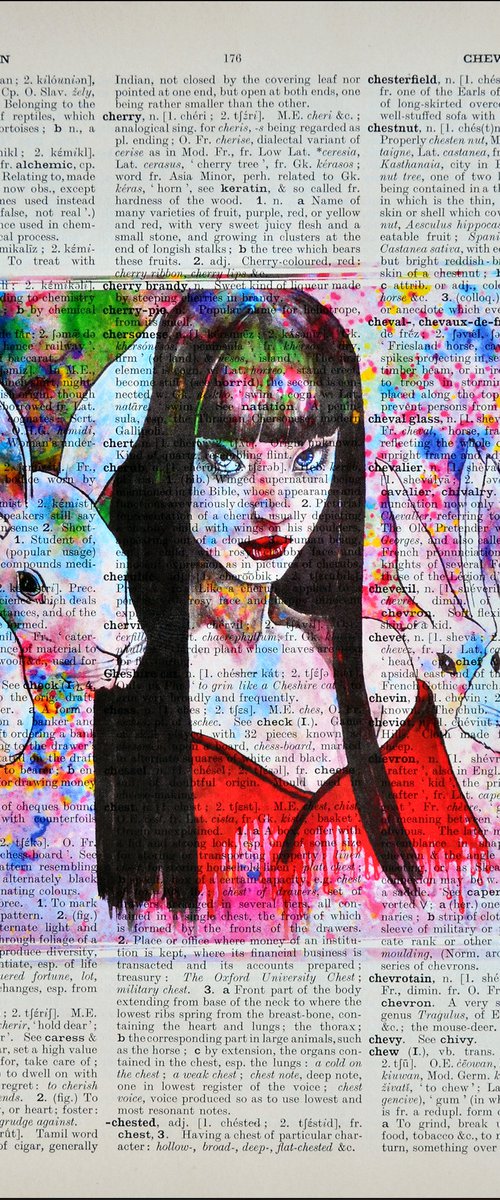 Alice And Bunny - Collage Art on Large Real English Dictionary Vintage Book Page by Jakub DK - JAKUB D KRZEWNIAK