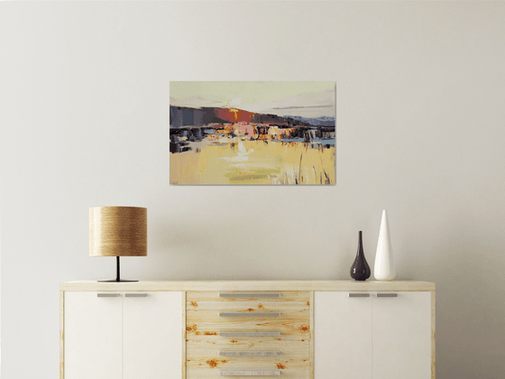 Sunset on the lake .