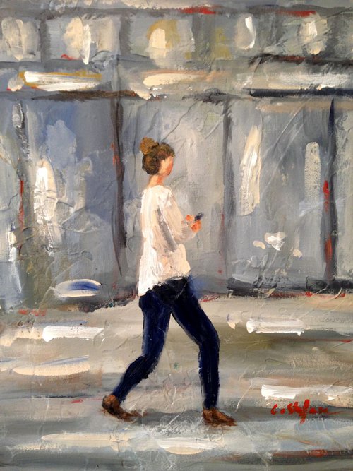 Woman texting while walking (Study) by Cristina Stefan