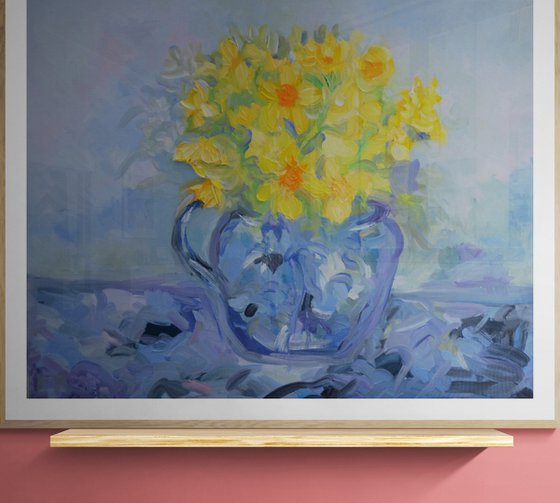 Daffodils in Blue Jug