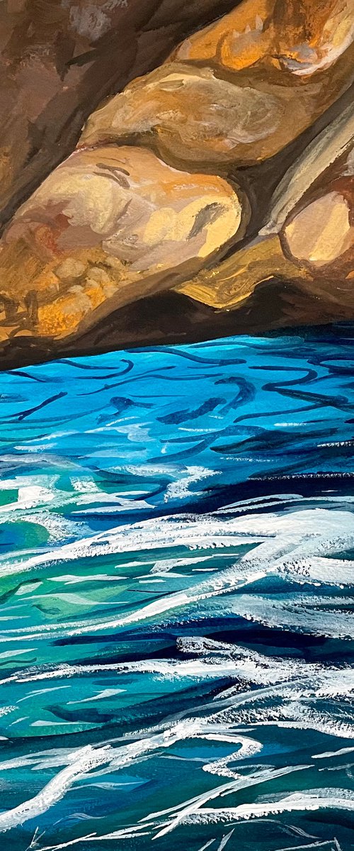 Ocean Gouache Painting, Sea Water Original Artwork, Coastal Wall Art by Kate Grishakova