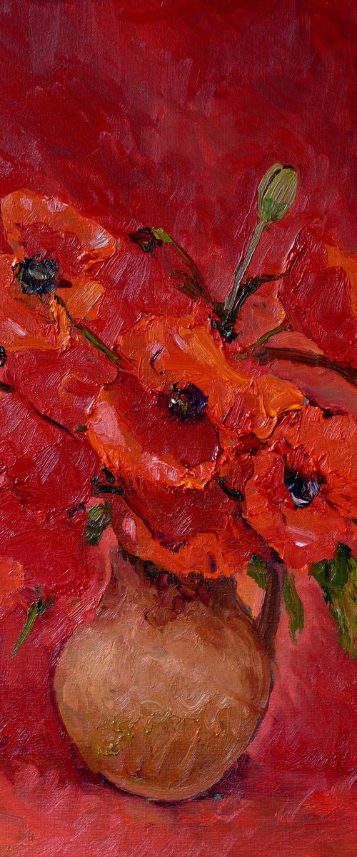 Red Poppies on Red Background by Suren Nersisyan