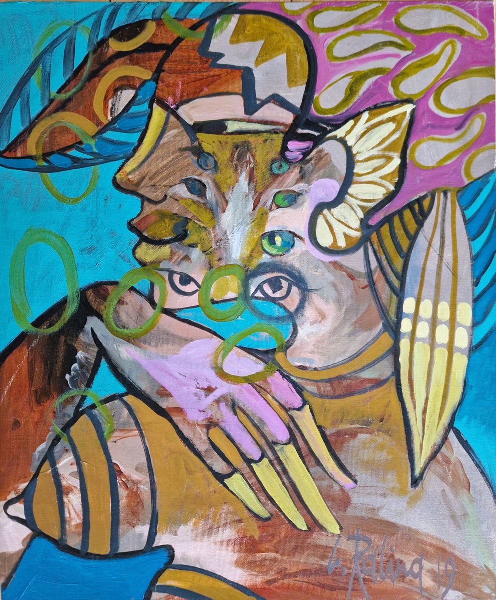 Organic Abstract Oil Painting By Yelena Ralina, 15 X 18", All Eyes On Her, Original Artwork