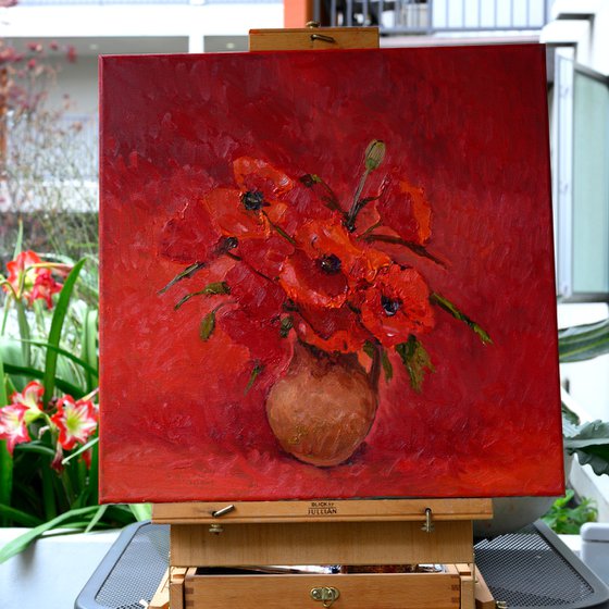Red Poppies on Red Background