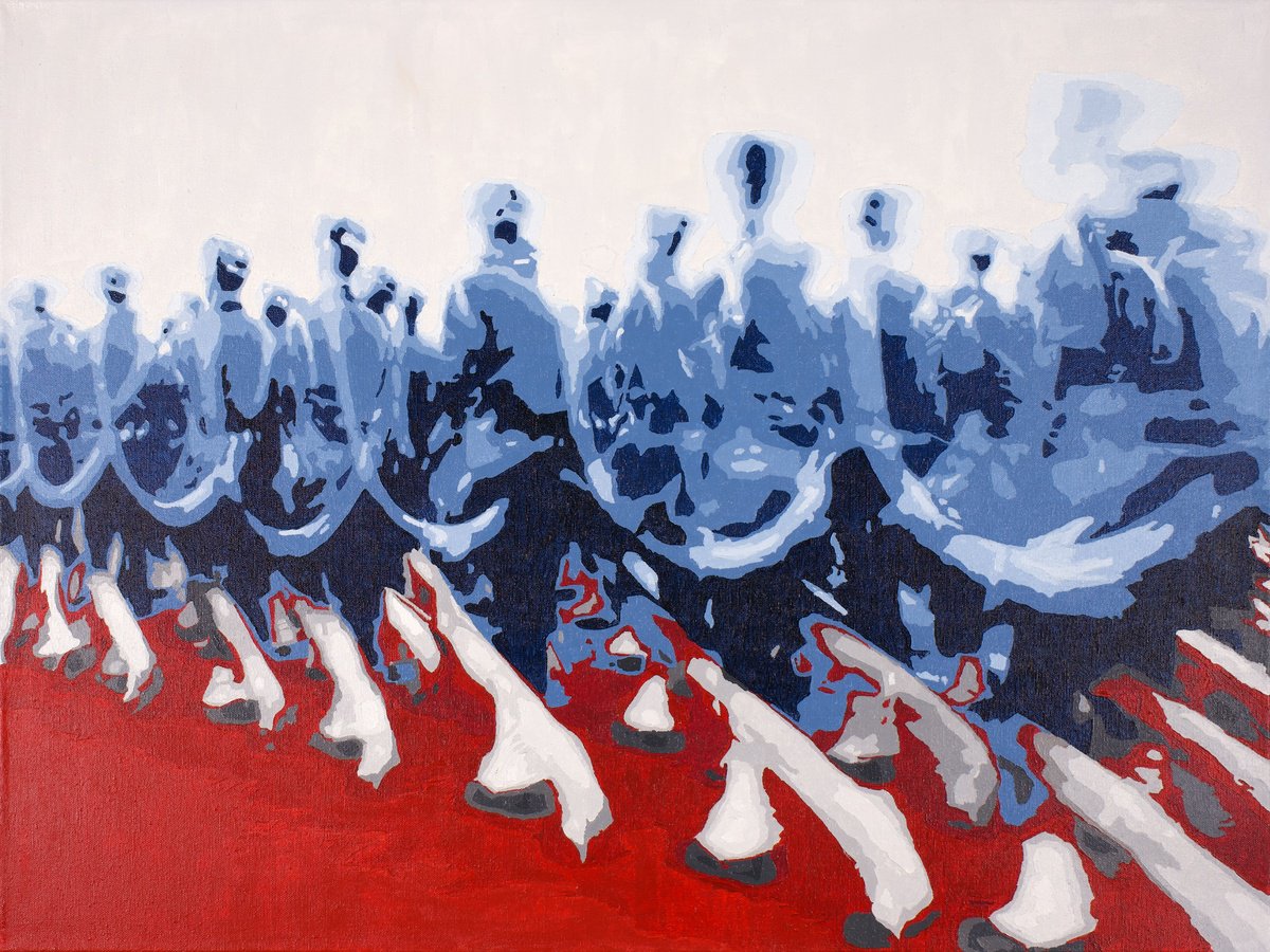 Impressionistic Portrait Acrylic Painting By Kosta Morr, 31 X 24", To War, Original Artwork