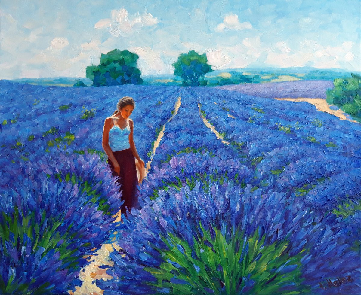 Impressionistic Landscape Oil Painting By Irena Heinz, 24 X 20, Enchanted By Lavender, Original Artwork