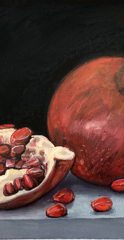 Pomegranate oil painting still life by Leysan Khasanova