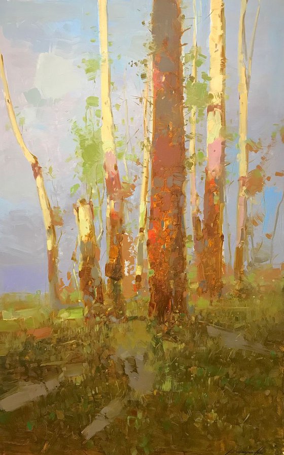 Birches Trees, Original oil painting, One of a kind Signed with Certificate of Authenticity