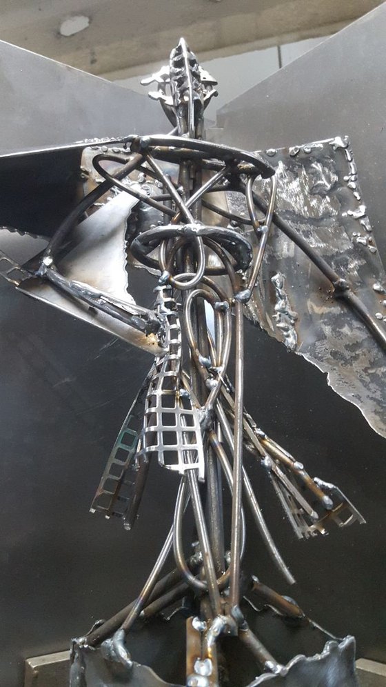 Angel with broken wing unique welding iron sculpture by O Kloska Oneiric art dark beauty