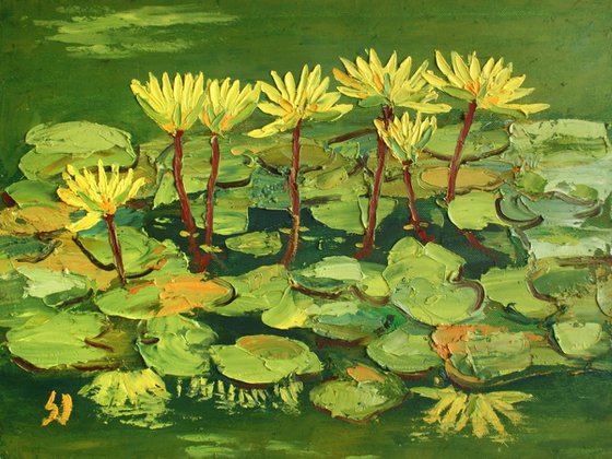 WATER LILIES, V / ORIGINAL OIL PAINTING