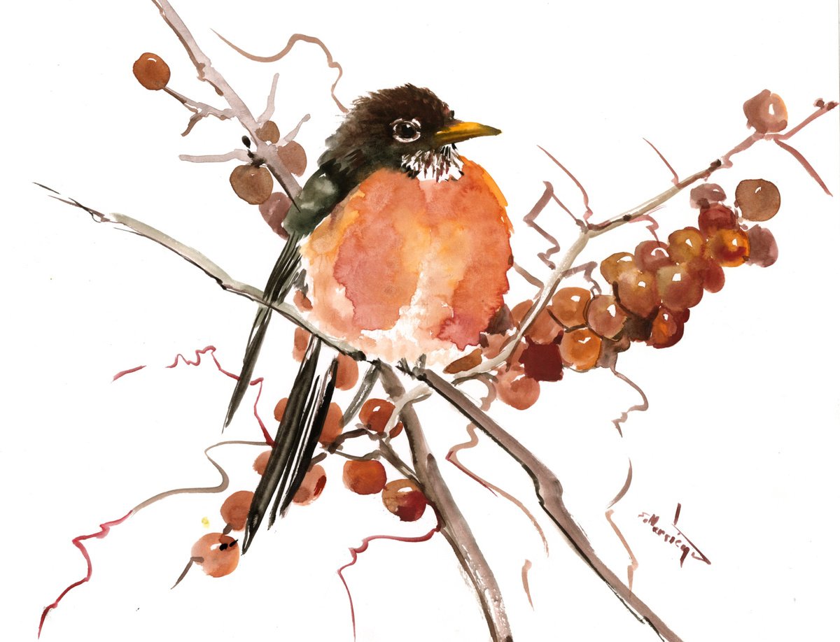 American Robin Bird Art by Suren Nersisyan