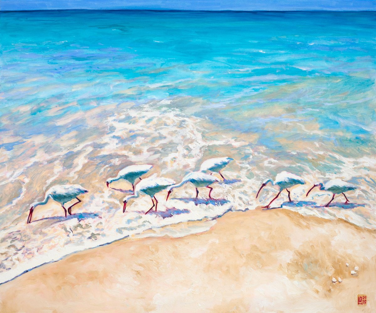 Animal Oil Painting By Liudmila Pisliakova, 24 X 20", White Ibises, Original Artwork