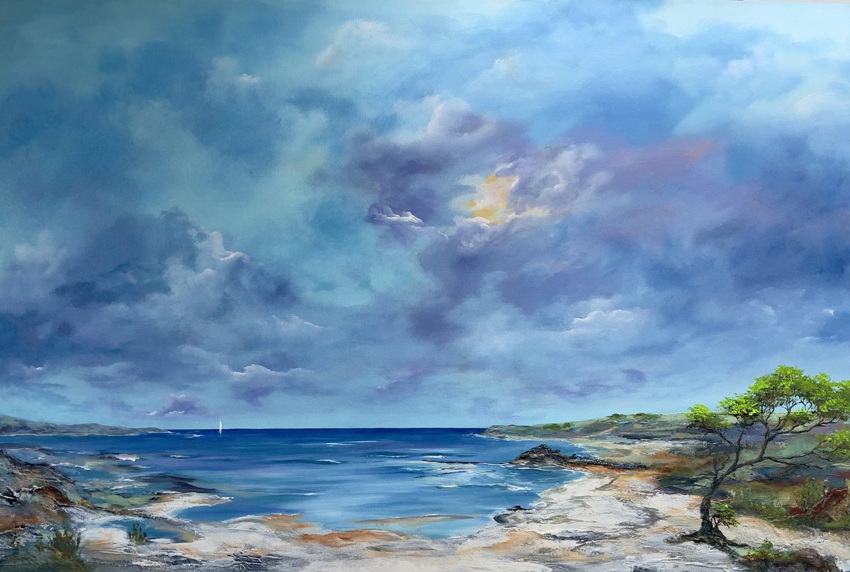 Expressive Landscape Acrylic Painting By Marja Brown, 59 X 39", My Happy Place, Original Artwork