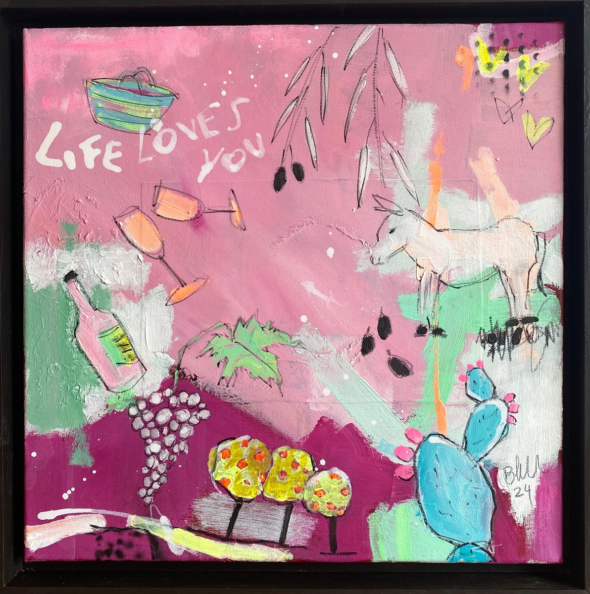 Abstract Acrylic Painting By Bea Schubert, 17 X 17, Life Loves You No.13 (Framed), Original Artwork