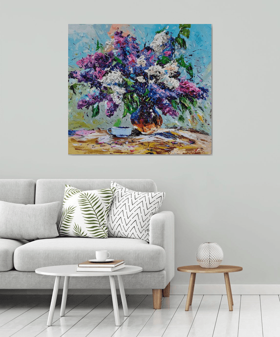 Lilacs(100x110cm, oil painting, palette knife)