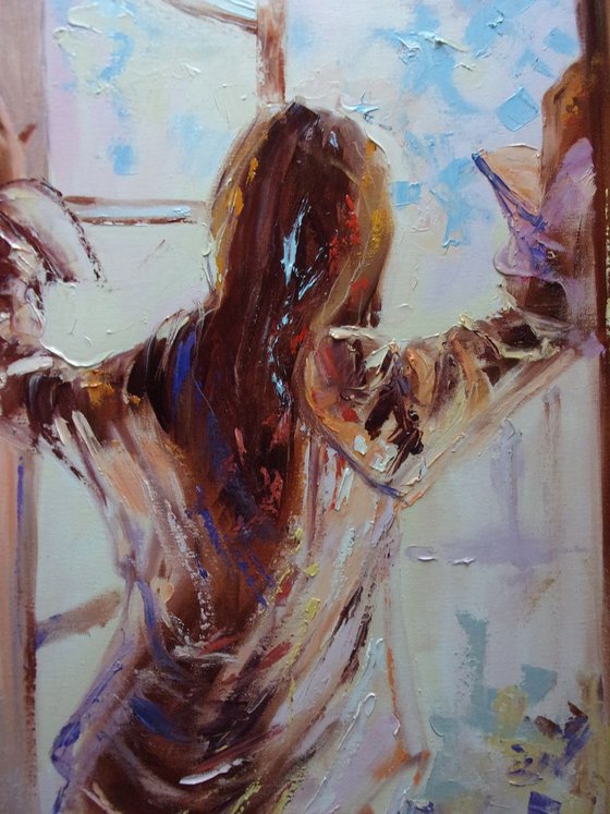 RESERVED " A WINDOW ... "-   liGHt  ORIGINAL OIL PAINTING, GIFT, PALETTE KNIFE