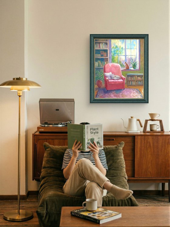 Ginger cat and armchair