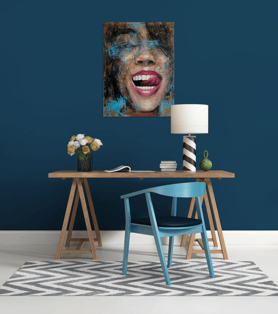 Abstract Woman Smile Oil Acrylic Portrait Painting Exclusive Original Above Bed Decor Wall Art