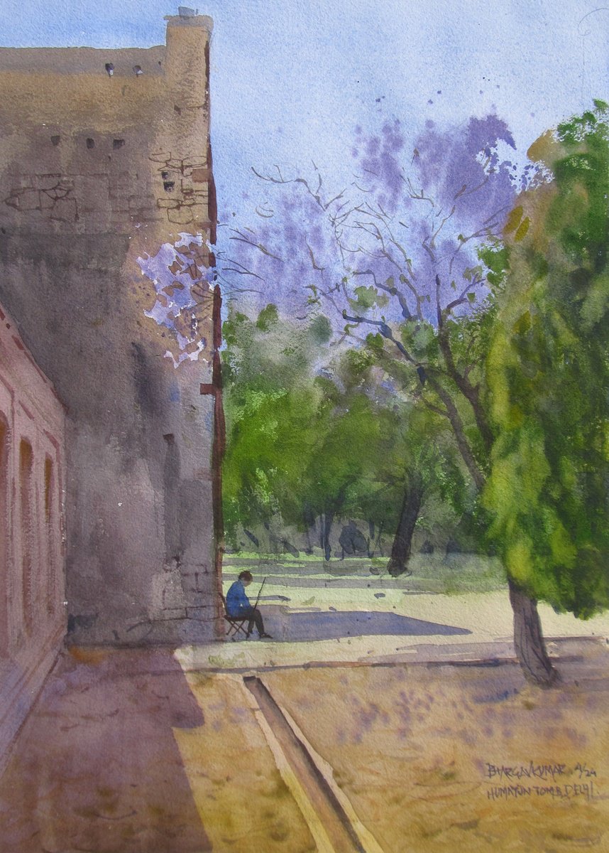 Impressionistic Landscape Watercolour By Bhargavkumar Kulkarni, 12 X 17, Gardens Of Delhi 1, Original Artwork