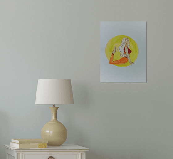 Yoga wall art, female watercolor painting, woman home decor