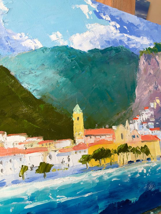 Amalfi coast painting, Italy painting, Mediterranean painting