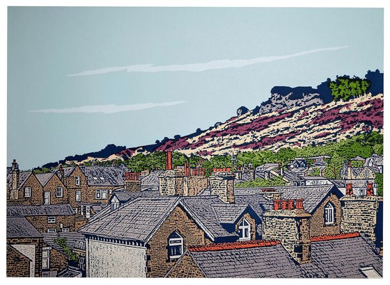 Ilkley rooftops to Cow and Calf   - ( Navy)