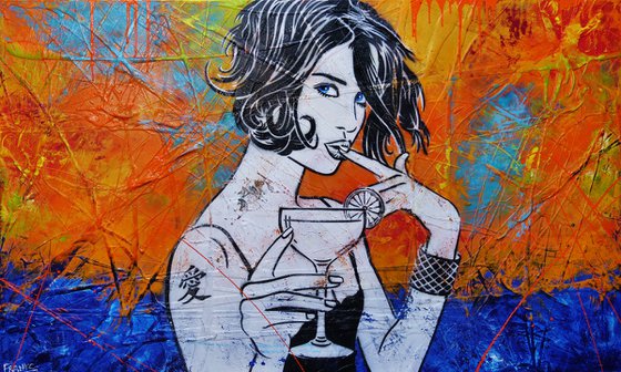 Lime Time Cocktails 200cm x 120cm Cocktail Girl Textured Urban Pop Art