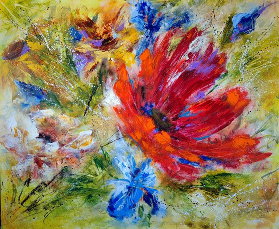 "In my Garden" from "Colours of Summer" collection, abstract flower painting