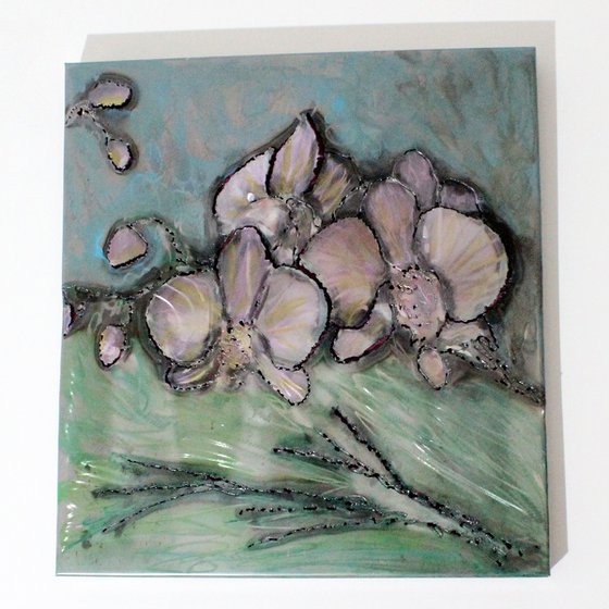 Orchid painting Wall Sculpture steel painting and inks