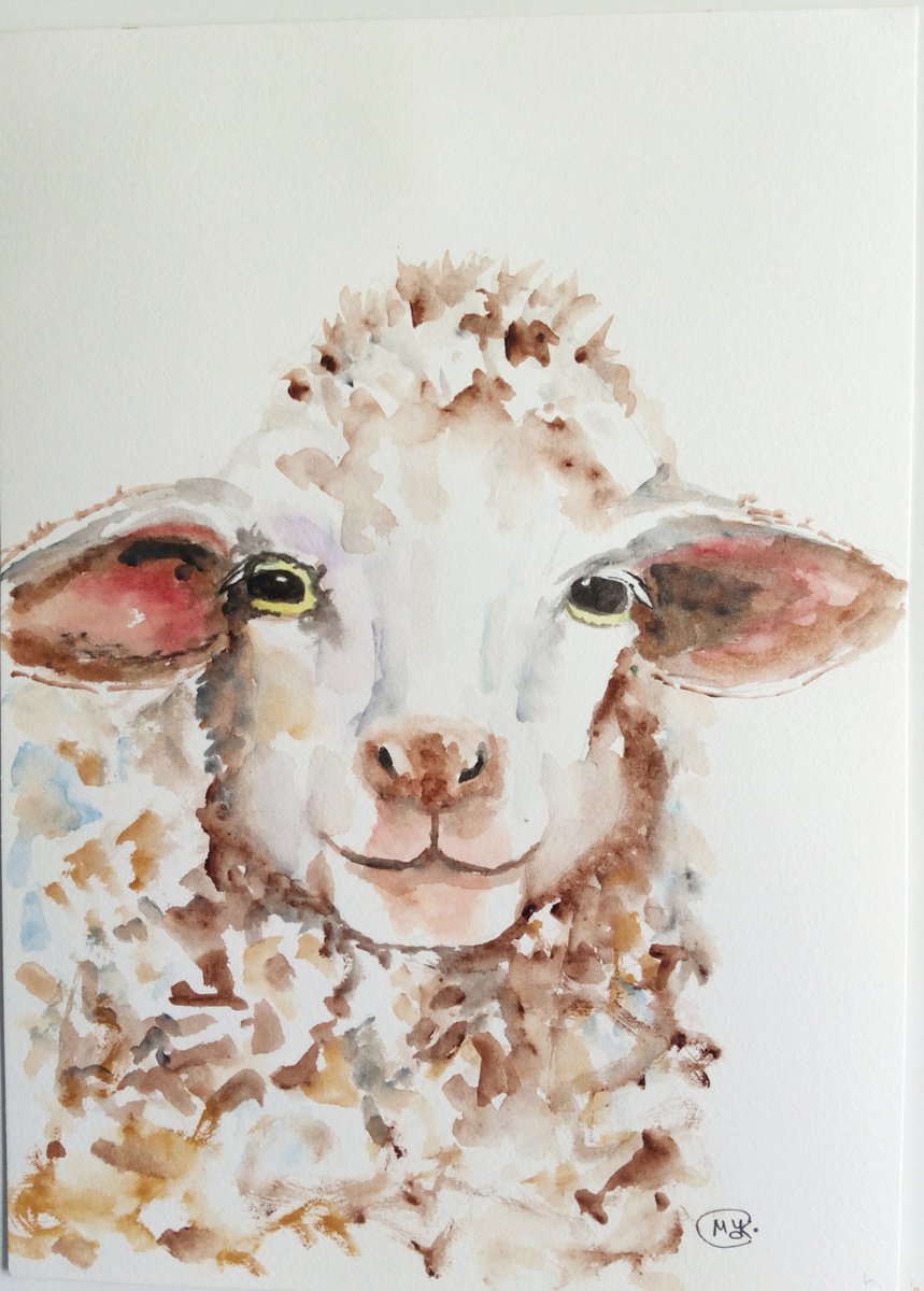 Expressive Animal Watercolour By Marjansart, 8 X 12", Sheep Portrait., Original Artwork