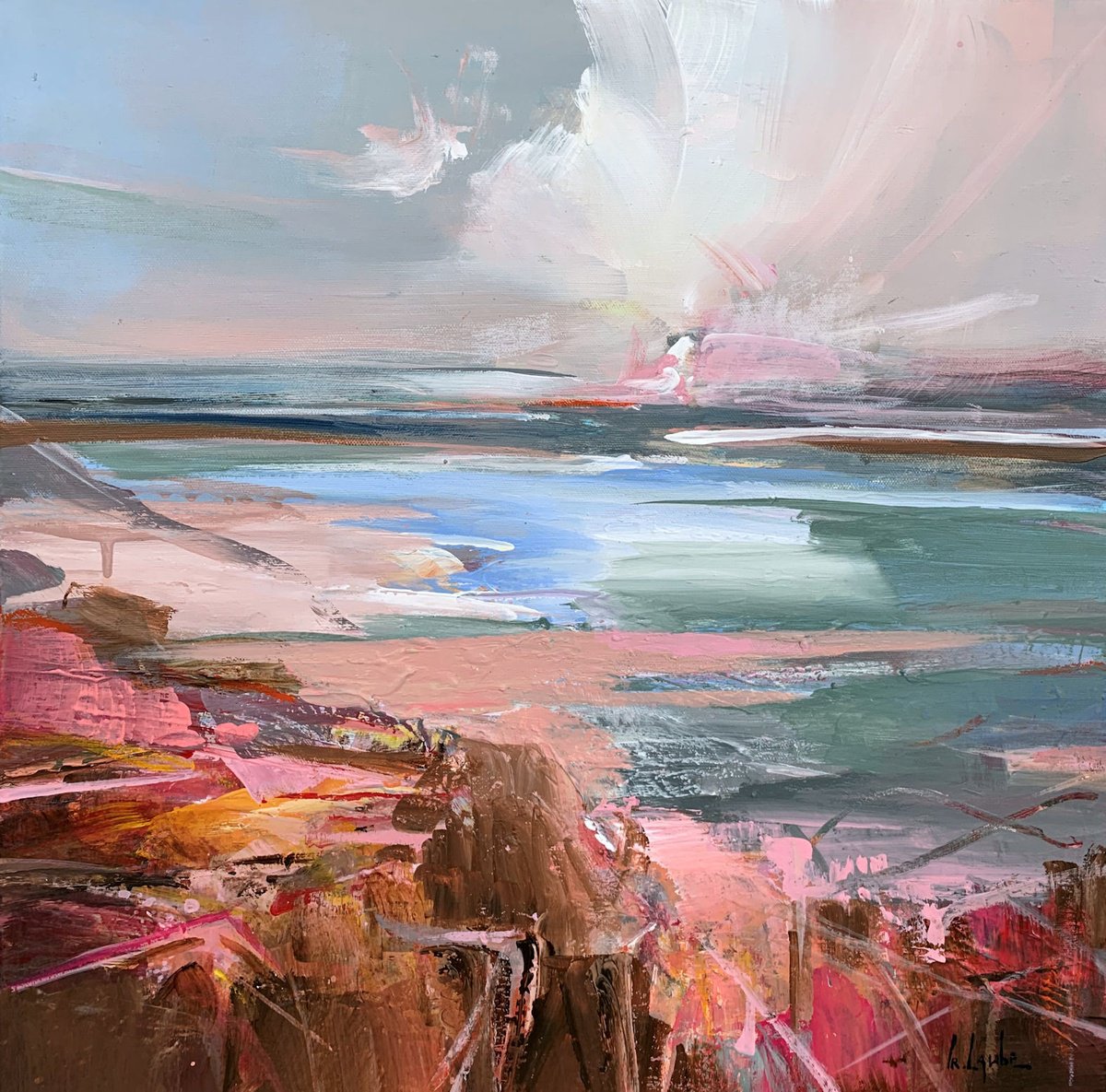 Abstract Landscape Acrylic Painting By Irina Laube, 20 X 20, Under The Open Sky, Original Artwork