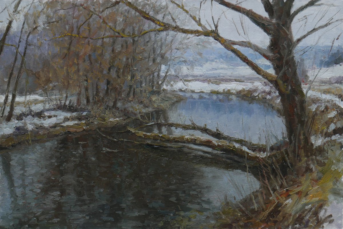 River landscape - original oil painting by Nikolay Dmitriev