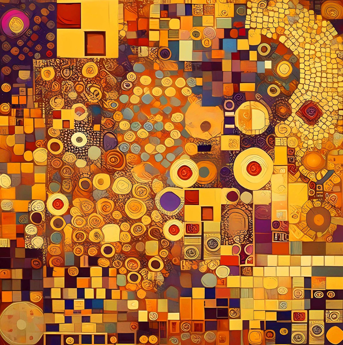 Klimt inspiration abstract. Large positive vibrant colors geometric abstract, bright wall... by BAST