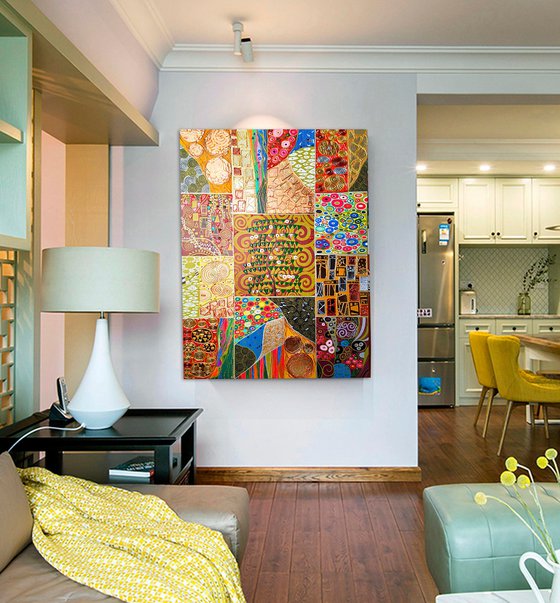 Large abstract painting. Klimt inspired large wall art