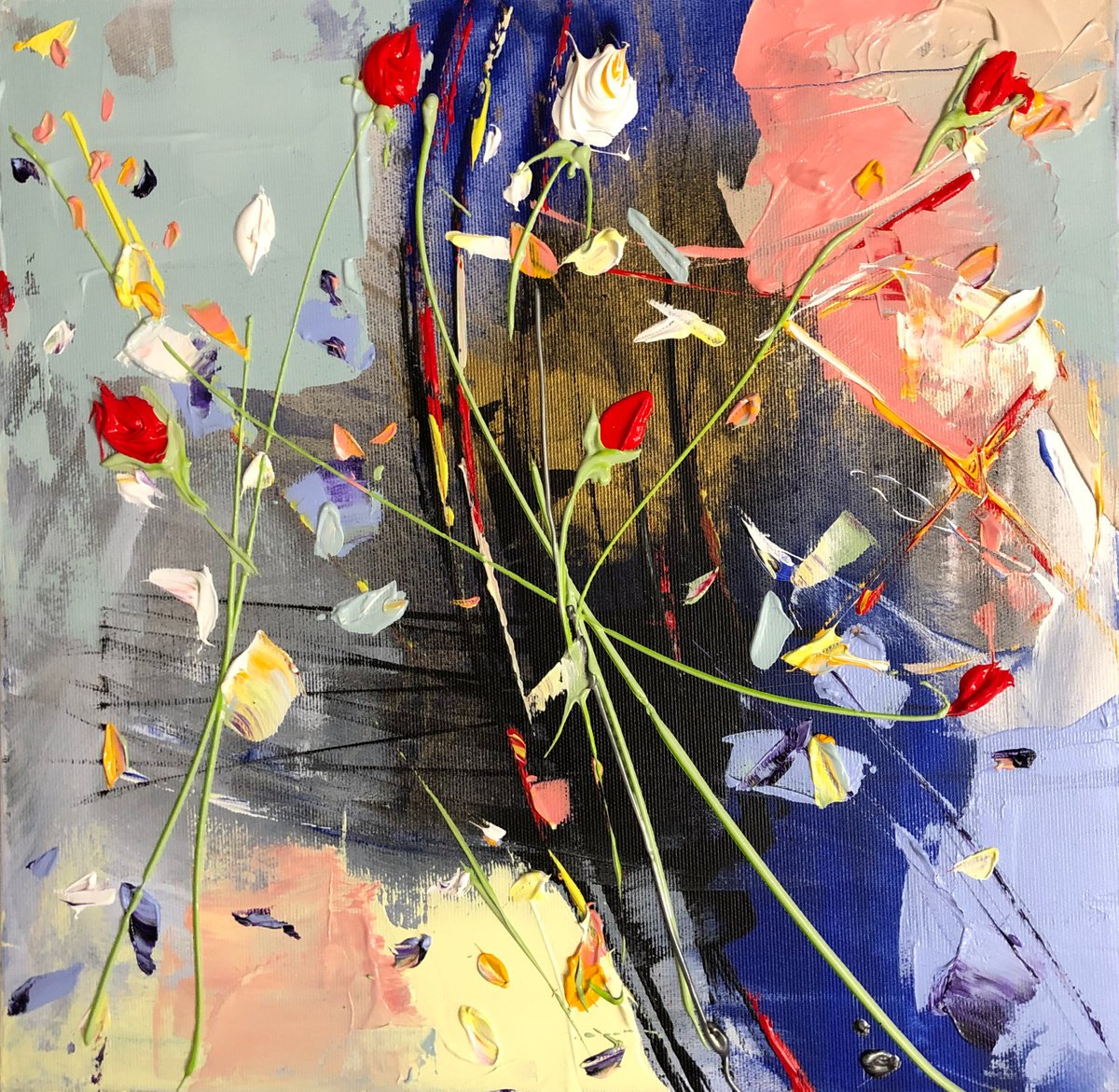 Happy Flowers-? acrylic square artwork 40x40cm by Anastassia Skopp
