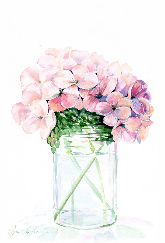 Pink Flowers in a Glass Jar