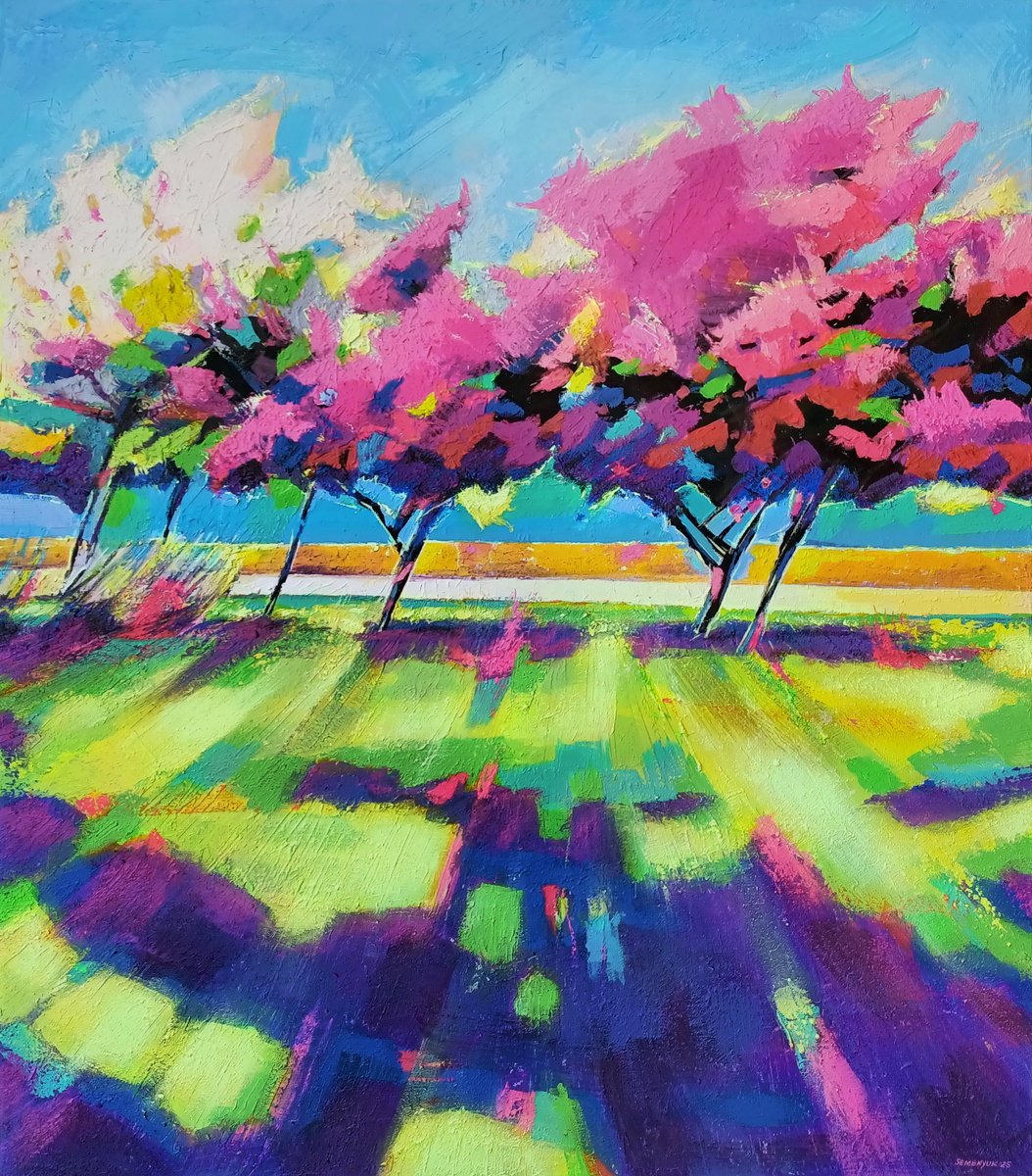 Impressionistic Landscape Oil Painting By Evgen Semenyuk, 28 X 31, Where Noon Plays With Shadows, Original Artwork