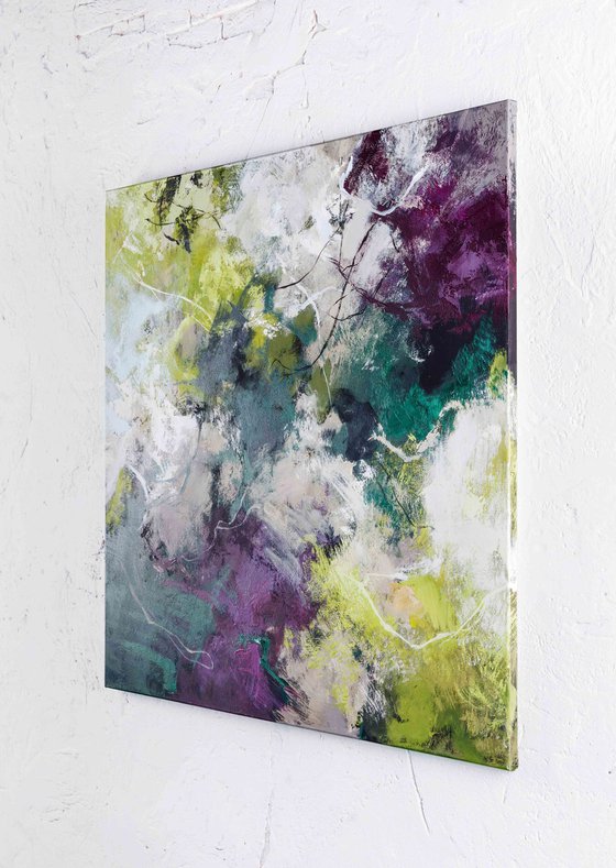 "Galaxy" Abstract green purple white art